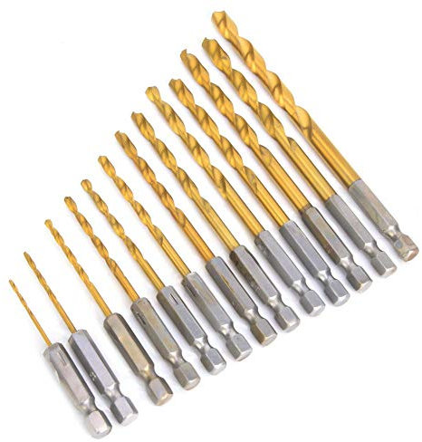 Sechskant-Bohrer-Sets, 13 Stück 1/4-Zoll-Hochgeschwindigkeitsstahl-Bohrer-Kit 1,5-6,5 mm Spiralnutenbohrer HSS Spiralbohrer Set für Holz Kunststoff Eisen Stahl Kupfer Aluminium