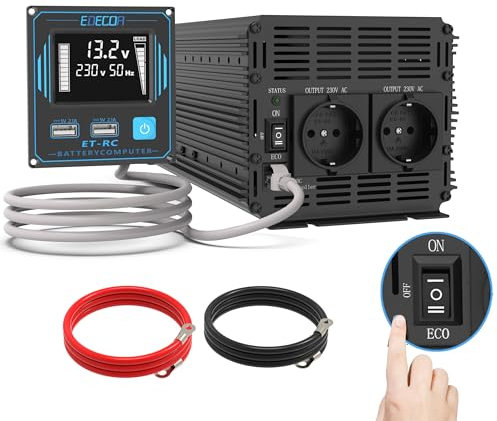 EDECOA 2000w Wechselrichter 12v 230v Spannungswandler Reiner Sinus mit Fernbedienung 2X USB und Bildschirm LCD für Wohnmobil, Sonnenkollektor KFZ