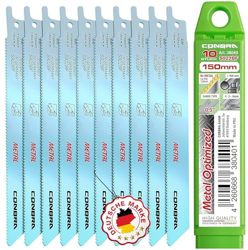 CONBRA® Säbelsägeblätter Metall 10x S922BF Säbelsäge Blätter 10-tlg. Sägeblätter für Säbelsäge - Metallsägeblatt 150mm - Tigersäge Sägeblatt - Kompatibel mit Bosch Säbelsägeblätter