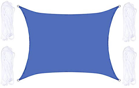 WWYL Voile D'ombrage Imperméable Rectangulaire, Auvent Extérieur, Voile De Parasol, pour Jardin & Terrasse, Imperméable Et Résistante, Protection UV, avec 4 Cordes Fixes (5 x 6 m,Bleu Marin)