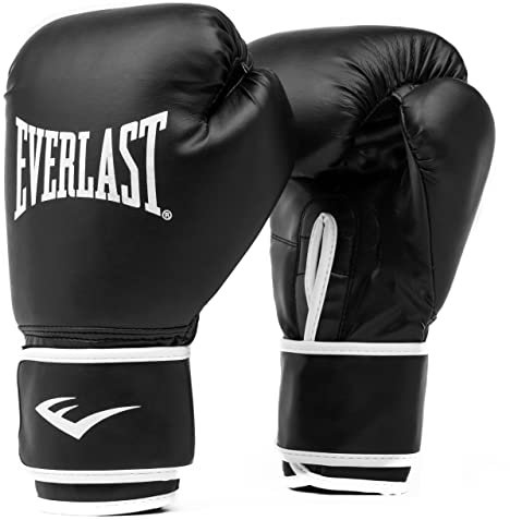 Everlast Core 2 Boxhandschuhe (L/XL) Schwarz, Kunstleder-Boxhandschuhe für Sandsack, Pratzenarbeit & Fitness, Klettverschluss, doppellagige Schaumstoffpolsterung, ergonomischer Griff – Everlast