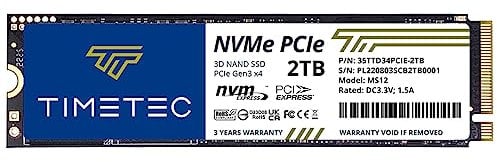 Timetec 2TB mit DRAM Cache SSD NVMe PCIe Gen3x4 8Gb/s M.2 2280 3D NAND TLC 1800TBW High Performance Lese-/Schreibgeschwindigkeit bis zu 3.400/3.000 MB/s interne Solid State Drive für PC
