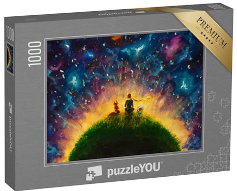 puzzleYOU: Puzzle 1000 Teile „Original-Ölgemälde: Kleiner Prinz, Fuchs und Rote Rose sitzen im Gras“ – aus der Puzzle-Kollektion Illustrationen
