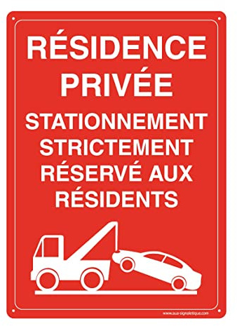 AUA SIGNALETIQUE - Panneau Prépercé (4 Trous) avec Angles arrondis - PVC Rigide 1.5 mm - (350x490 mm, Résidence Privée Stationnement Réservé)