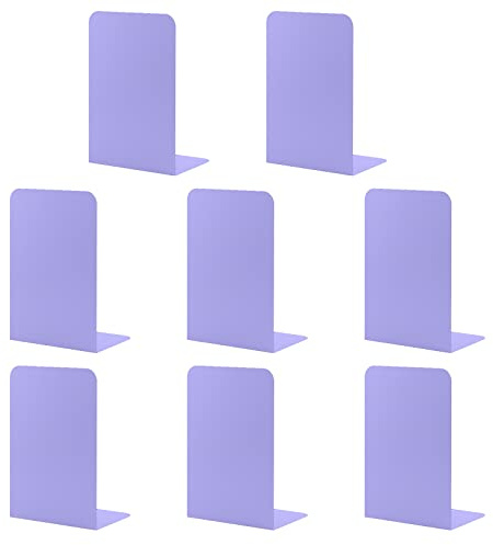 MSDADA Buchstützen aus Metall L, 102x203x135mm, 4 Paar CD Buchständer Kinder, Bücherregal für Schule Zuhause Büro Bibliothek Decorative(Lila)