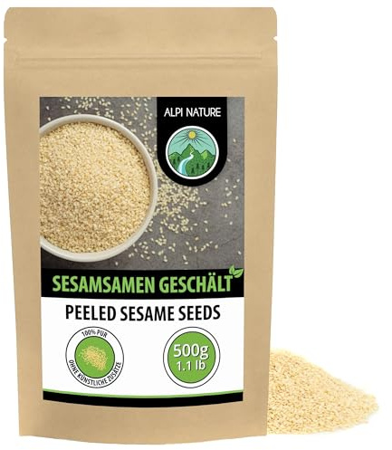 Alpi Nature Weißer Sesam geschält 500g, Sesamkörner ganz weiß, Sesam weiß | Sesame Seeds, ideal für Brot, Backwaren, Salate, Sushi & Gerichte