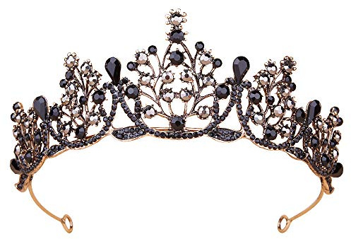 Frauen Schwarz Kristall Tiara Kronprinzessin Mädchen Elf Stirnband Strass Geschenk für Kostüm Hochzeit Braut Brautjungfer Abschlussball Geburtstag Halloween Haarschmuck Geschenk Barock 4#
