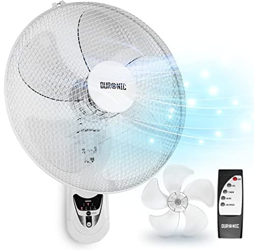 Duronic FN55 WE Wall Fan 60W 5 Blades, 40 cm Oscillating Head with Timer 3 Speeds Remote Control Powerful and Silent Motor Sliding Wall Bracket Removable on the Fly