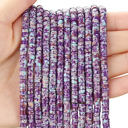 Lot de 150 perles d'espacement en jaspe impérial violet naturel, semi-précieuse, rondes, plates, en pierre Heishi, pour la fabrication de bijoux - 4 x 2 mm, 38 cm