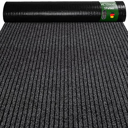 ANRO Schmutzfangmatte Mischa Teppich Läufer Meterware rutschfest & zuschneidbar | Indoor Outdoor Fußmatte Flur Gewerbe Büro Gastronomie Keller Mischa Schwarz 500x100cm