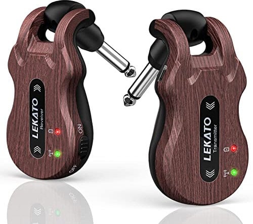 LEKATO 5.8GHz Wireless Guitar System - Rechargeable Digital Transmitter & Receiver with Strong Anti-Interference for Electric Guitar, Bass- Clear&Pure Sound,Guitarist Gift (Brown)
