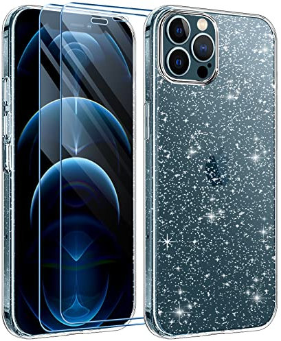 YisrLery Handyhülle für iPhone 13 Hülle mit 2 Stück Hartglas Schutzfolie, Mädchen Fashion Gold Herz Muster Kameraschutz Schutzhülle Weich TPU Silikon Stoßfeste Case (Braun)