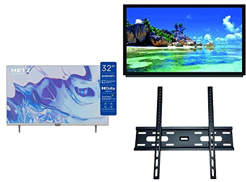 Metz Smart TV, Serie MTC6110, 32 (81 cm), HD LED, Versione 2022, Wi-Fi, Android 9.0, HDMI,ARC & STAFFA BRACCIO TV A MURO MONITOR LCD lLED PLASMA DA 14 A 30 32 36 38 40 FINO A 35 KG