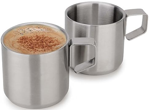 Kitchenexus Espressotassen aus Edelstahl, doppelwandig, isoliert, unzerbrechlich, kleine Tasse für Veranstaltungen im Freien, Picknicks, Party, Silber, 142 ml