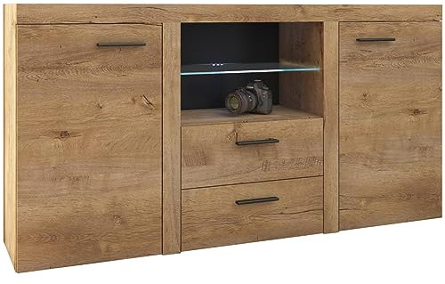 MEBLINE Kommode Rumba/Rodos 2d2sz – Kommode Mit Schubladen – Sideboard Wohnzimmer – Kommode Schlafzimmer – Sideboard Schlafzimmer – Schlafzimmer Möbel – Lefkas Eiche