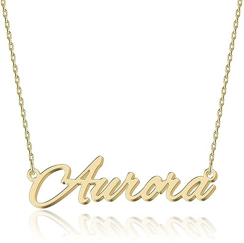 UMAGICBOX Collana Nome Personalizzata in Oro 18K Aurora - Pendente Personalizzabile Inciso in Acciaio Inox per Donne - Regalo per Compleanni, Anniversari, Lauree e San Valentino