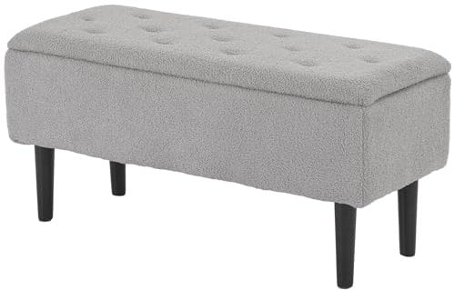HOMCOM 47L Storage Ottoman, End of Bed Bench with Wooden Legs, Fabric Footstool for Living Room, Bedroom, 95 x 38 x 45cm, Grey