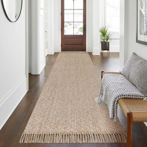 BUAGETUP Langer Flurläufer – 7,6 x 25,4 cm, hellbraune, cremefarbene Baumwolle, gewebt, modern, waschbar, Teppich für Schlafzimmer, Wohnzimmer, Küche, Spüle, Foyer