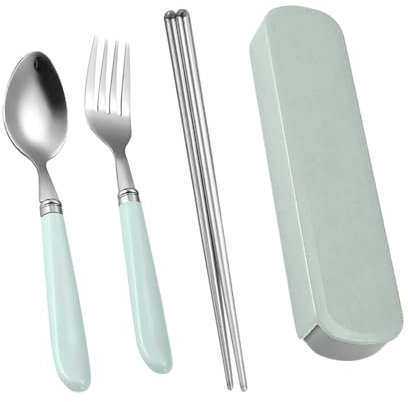 Lambo Ensemble de Couverts, Ensemble de Couverts - Ensemble d'argenterie en Acier Inoxydable - Cuillère Fourchette portative avec boîte de Rangement, ustensiles de dîner pour Pique-Nique de Cuisine