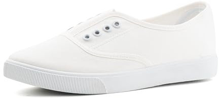 Hitmars Womens Canvas Sneaker Ladies Casual Shoes Walking Breathable Plimsoles Low Top Lightweight Slip On Fashion Leisure Ladies Trainers E White UK6.5