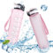 flowgoer Sport-Wasserflasche 1L Tritan BPA-frei | Auslaufsicher mit Strohhalm & Zeitmarkierung | Trageriemen, Fitnessstudio & Outdoor (Rosa)