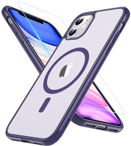 Kompatibel für iPhone 11 Hülle Mit MagSafe - Transluzente Matte Magnetische Stoßfeste Schutzhülle Mit Schutzfolie für 6.1 Zoll (Lila)