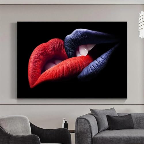 KQZVCU Couple Love Lips Kissing Canvas Wall Art Poster Luxury Mural Modern Home Living Room Decor Painting Pictures Prints 30x50cm Inner Frame