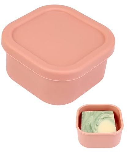 Quadratischer Seifenbehälter, Seifen-Reiseetui, Silikon-Bar Seifen-Reiseetui, Seifenkoffer mit Abtropfschicht, tragbare Shampoo-Bar, Seifendose für Fitnessstudio, Camp(Fleischrosa)
