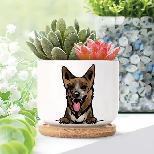 WoGuangis Lot de 5 pots de fleurs en céramique pour intérieur en forme de chien chantant de Nouvelle-Guinée - Aquarelle - Chien, maman, animal domestique - Petits pots de fleurs pour plantes grasses
