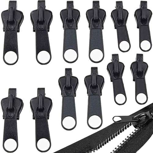 Kit Sostituzione Cursori Cerniera - 12 pz Cursore Cerniera Ricambio Nero per Giacche, Cappotti, Valigie - Facile Riparazione Istantanea senza Attrezzi Aggiuntivi