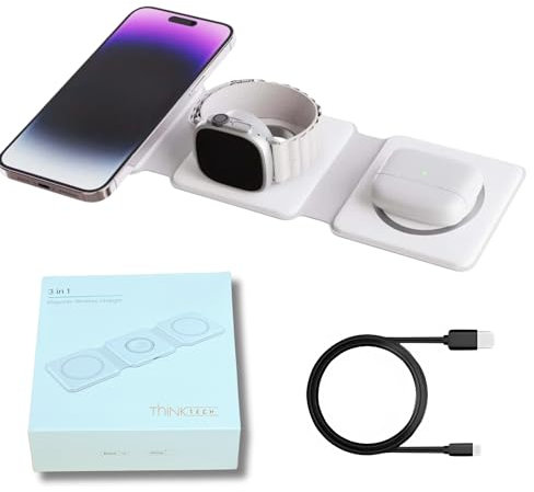 3-in-1 Wireless Charging Station Compatible for Iphone, Airpods and Watches | Portable & Travel Friendly Charger for QI Enabled Devices | Magsafe Charging Dock on Office Table & Bedside Table