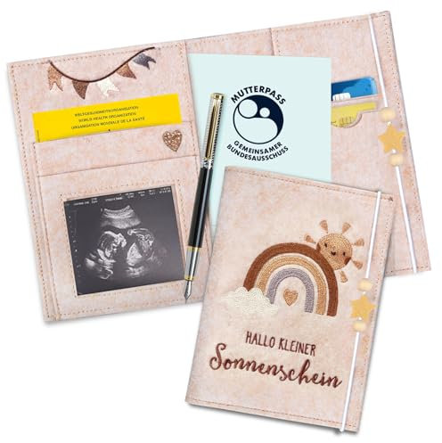 Mutterpasshülle aus Filz für Deutschen Mutterpass, Mutterpass-Schutzhülle zur Aufbewahrung von Impfpass usw,Süßes Geschenk für Schwangerinen und Zukunftige Mütter (Regenbogen-Aprikose)