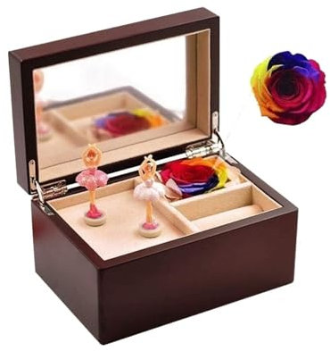 ATMRC Spieluhren Spieluhr Ballerina Musik-Schmuckkästchen mit ewiger Blumen-Juwelen-Aufbewahrungsbox, individuelles Spieluhr-Geschenk for (Noir)