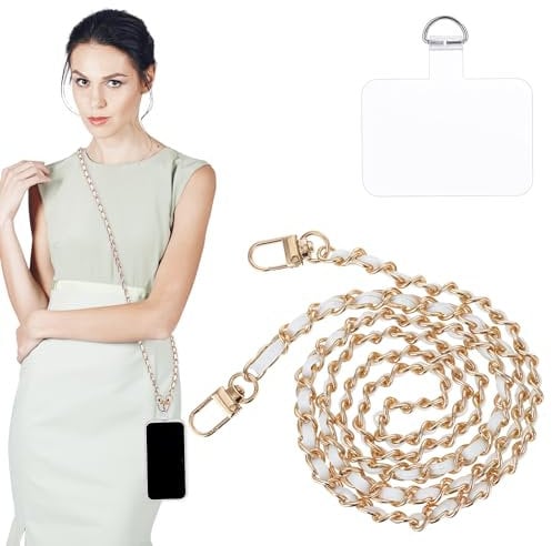 WY LIGHTING LEVEL Crossbody Chain Universal Lanyard Anti-Theft Strap Metal Cell Phone Wristlet With Patch Detachable Neck Holder for Women Most Smartphones