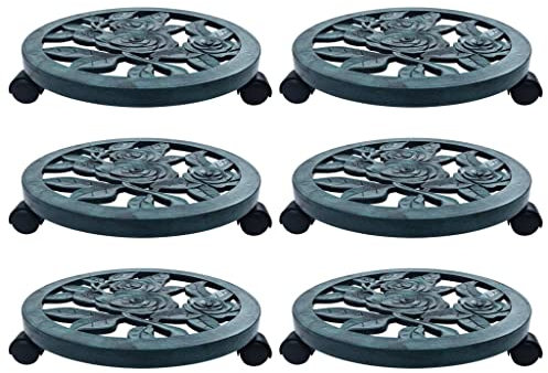 SDWEHO7 6X Rollenden Pflanzenständer mit 360° drehbaren Rollen, Blumenständer für Innen und Draußen, Pflanzenständer, Blumenregal, Blumentopfständer, Grün 38 cm Kunststoff