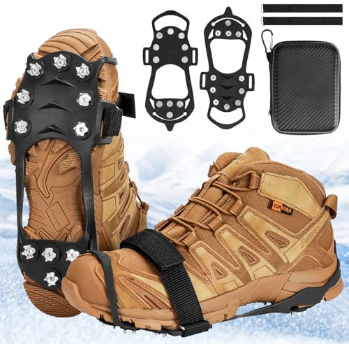 PBWZF Spikes für Schuhe Winter, Schuhspikes Schnee und EIS Anti Rutsch, Spikes Schuhe Schuhkrallen mit 10 Zähne, Schuh Spikes Grödel Steigeisen Ice Grips Klampen Eisspikes für Damen und Herren XXL