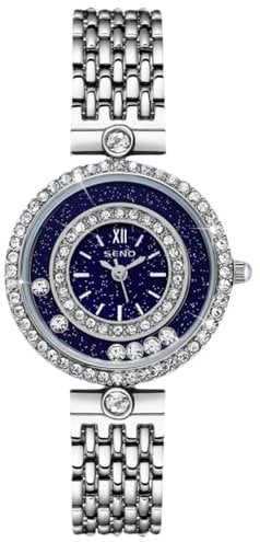 rorios Damen Mode Armbanduhren Diamant Sternenhimmel Uhr Frauen Blaue Uhren Analog Quarz Damenuhren mit Edelstahl Armband