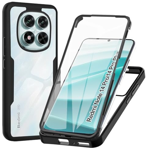 WeiCase Funda para xiaomi redmi Note 14 Pro 5G / redmi Note 14 Pro Plus 5G, Transparente 360° Protección Funda con Protector de Pantalla Integrado Antigolpes Silicona Carcasa, Negro