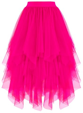 Dressever Damen Unregelmäßiger Mehrschichtiger Tüllrock Fuchsia S