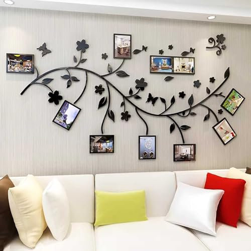 Pkkiimor Wandtattoo 3D DIY,Wandtattoo Schlafzimmer Abnehmbar Wandtattoo Wohnzimmer Für Haus Dekoration,Fotowand Baum Wandaufkleber Mit 10 StüCk Bilderrahmen