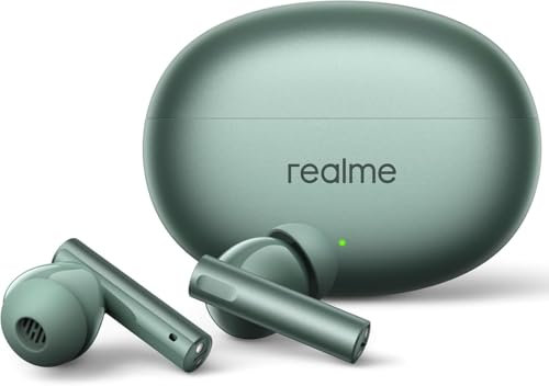 realme Air 6 Cuffie True Wireless, Driver di Basso Profondo 12,4mm, 50dB Cancellazione Attiva Mirata del Rumore, 40 Ore di Riproduzione, Resistenza Acqua, LHDC 5.0, 6 ENC mic per Chiamate,Forest Green