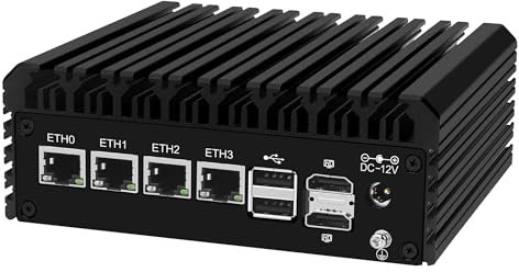 AIOPCWA N150 Mini PC Firewall Appliance (N100 Upgrade), Fanless Mini Computer with 4 x 2.5GbE i226-V LAN, OPNsense Micro PC DDR5 NO RAM/SSD/OS, USB-C, 3-Display, 2-NVMe, 2-SATA, TF