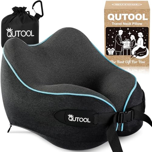 Travel Pillow, Memory Foam Neck Pillow for Travel,-Gifts for Women/Men/Mom/Dad Adjustable Airplane Flight Pillow 360° Neck Support With Carry Bag - Best Travel Essentials for Long Flights (Black)