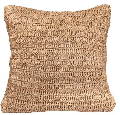 Eco Living Bast-Kissenbezug, handgestrickt, Boho, dekorativer Kissenbezug für Couch, Sofa oder Bett, rustikaler natürlicher Kissenbezug