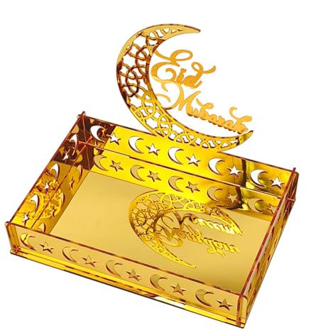 Ramadan-Dekorationen, 1 Stuck Ramadan-Serviertablett, Acryl Mubarak-Mond-Abendessen-Tablett für Lebensmittel als Tischdekoration für Eid-Partys
