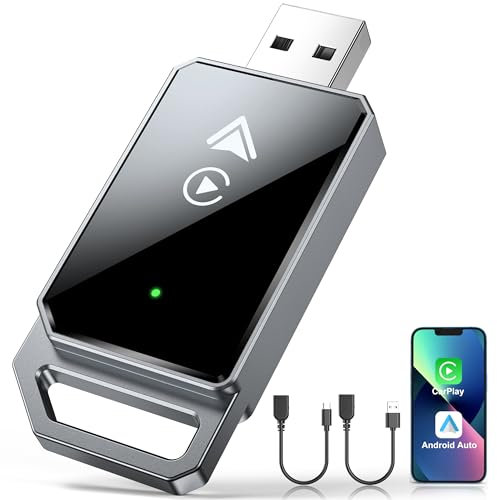 CarPlay Wireless Adapter,Android Auto Wireless,2 en 1 Upgrade CarPlay Dongle Convierte Cableado a Wireless,Wi-Fi 5.8GHz Plug & Play Adaptador Compatible con iPhone iOS 10+ and Android 11+