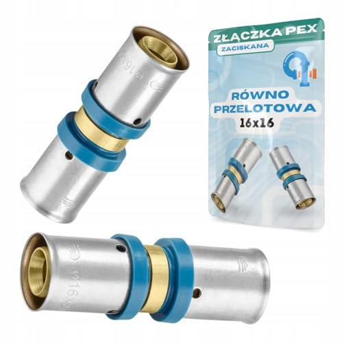Rimex Pressfitting Kupplung PEX Muffe 16x16 mm, Pressfitting, Roverschluss, U-Kontur, Messing, Edelstahlhülse, für Trinkwasser & Heizung, 1 Stück