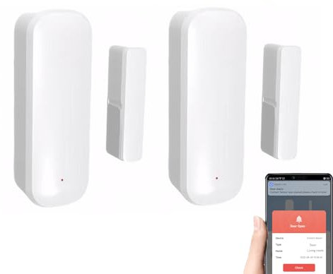 Mengshen 2 Pack Sensor Ventana WiFi Sensor Contacto Inteligente Alertas Aplicaciones Seguridad Hogar Funciona Dispositivos Tuya Smart Life Compatible con Alexa Google Home