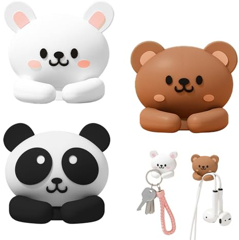 virkwuy 3 Stück Kaninchen Kabelhalter Schreibtisch, Selbstklebende Tier Kabelhalter, Panda Kabel Halter, Cartoon-Silikon-Kabelorganisator, Entwickelt, um Verschiedene Kabel zu Ordnen und zu Sichern