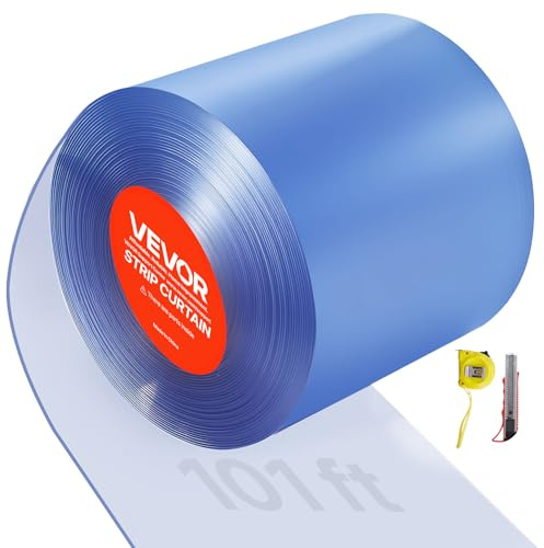 VEVOR Rideau Lanière PVC 30,8x0,3 m Rouleau Lanière Plastique Transparent de Porte, Bande Isolation Thermique et Coupe Vent, pour Portes de Chambres Froides, de Supermarchés, de Garages, d'Entrepôts
